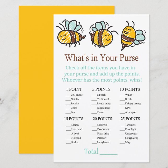 Hummeln Was ist in deinem Geldbörsenspiel? (Vorne/Hinten)