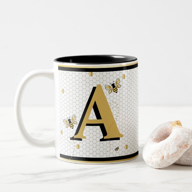 Hummelwabenkraut Mit Monogramm Zweifarbige Tasse (Mit Donut)