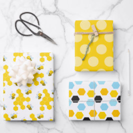 Hummelwabenmuster, Dots- und Streifen-Muster Geschenkpapier Set
