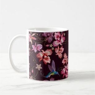 Hummende Vögel und exotische Orchideen, tropische Kaffeetasse