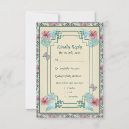 Hummender Vogel und Hibiskus - Antwortkarte für Ho RSVP Karte