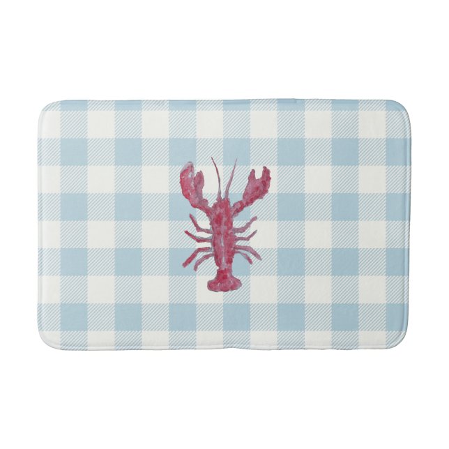 Hummer Blau Gingham Karo Küste Badematte (Vorderseite)