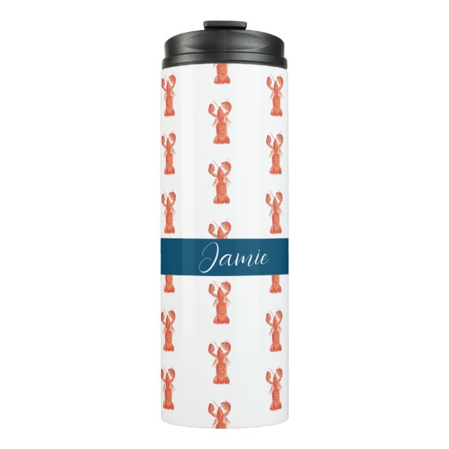 Hummer Crawfish Crustacis Mit Monogramm Thermosbecher (Vorderseite)