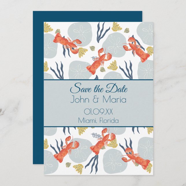 Hummer Crustacean Beach Sand Dollars Botanisch Einladung (Vorne/Hinten)