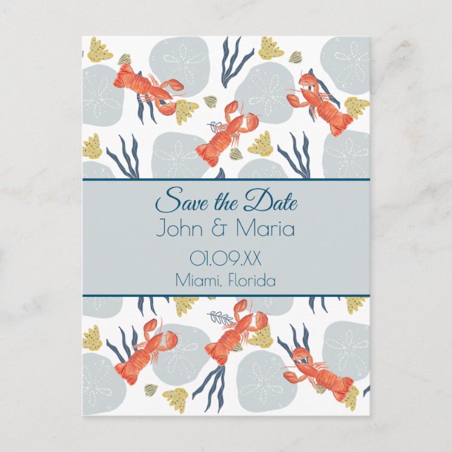 Hummer Crustacean Beach Sand Dollars Botanisch Postkarte (Vorderseite)