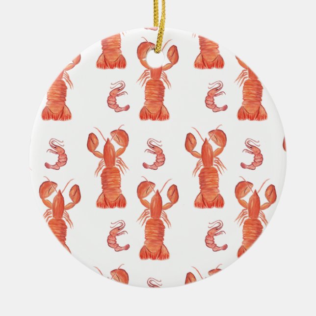 Hummer Crustacean Watercolor Painted Muster Keramik Ornament (Vorne)