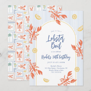 Hummer-Dampfer-Meeresfrüchte-Fest im Preppy-Streif Einladung