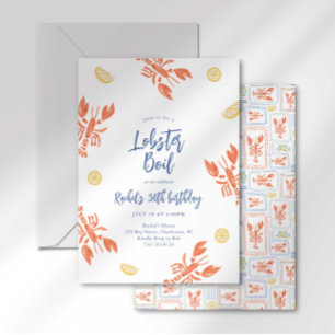Hummer-Dampfer-Meeresfrüchte-Fest im Preppy-Streif Einladung