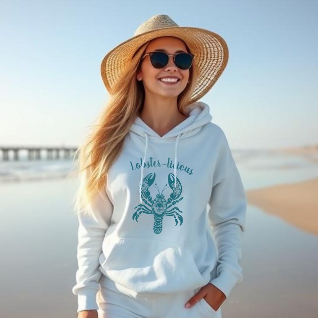 Hummer-Fischer-Core-Hawaii-Tropical- Hoodie (Lobster-Fisherman Core-Hawaiian-Tropical-Funny Summer Beach hoodie-Teal)