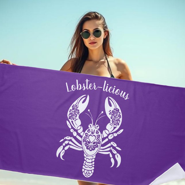 Hummer-Fischer-Core-Hawaii-Tropisch-Lila Strandtuch (Lobster-Fisherman Core-Hawaiian-Tropical-Summer-Beach Towel-Purple)