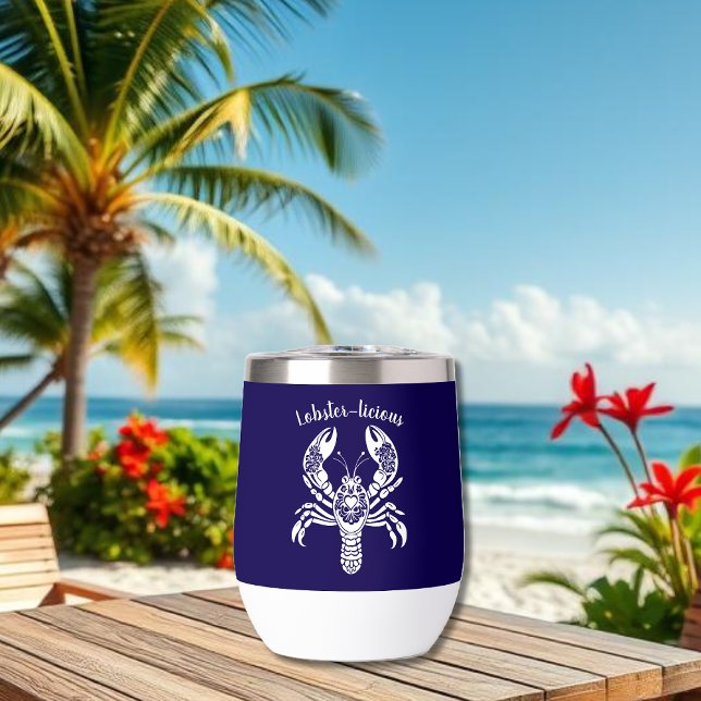 Hummer-Fisherman Core-Hawaiian-Blue (Lobster-Fisherman Core-Hawaiian-Tropical-Summer-Beach Tumbler-Cocktails-wine Tumbler-dark blue)