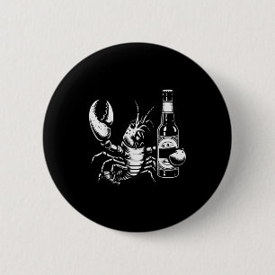 Hummer Flusskrebs hält Bierflasche Lustiger Crayfi Button
