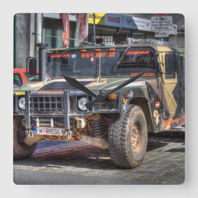 Hummer H1 Quadratische Wanduhr (Vorderseite)