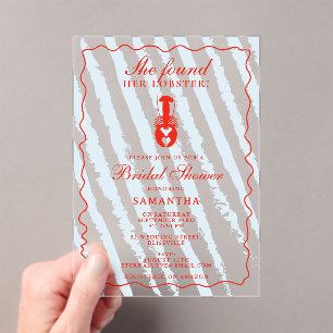 Hummer Herz Blaue Streifen Nautische Brautparty Acryleinladungen