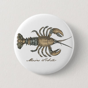 Hummer-Illustration Antique Maine Seafood Button