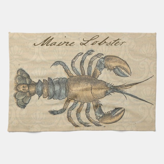 Hummer-Illustration Antique Maine Seafood Handtuch (Horizontal)