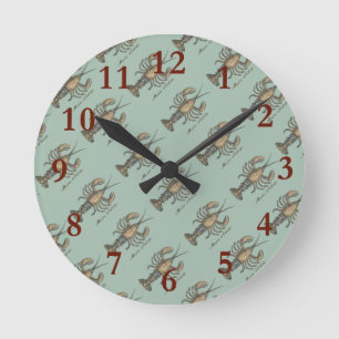Hummer-Illustration Antique Maine Seafood Runde Wanduhr