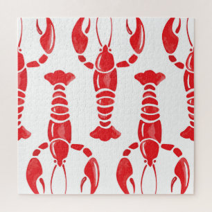 Hummer-Illustration: Aquarellfarben Nahtloser Hint Puzzle