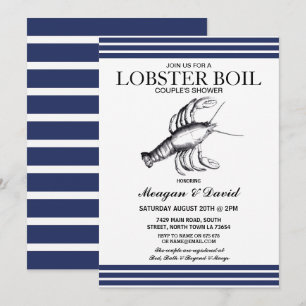 Hummer-Koch- Verlobungsfeier Stripe Blau Strand Einladung