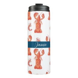 Hummer Languste Krustentier Wasserfarbe Monogramm Thermosbecher