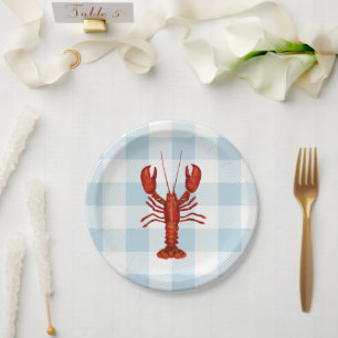 Hummer Malerei Nautical Blue Gingham Coastal Pappteller