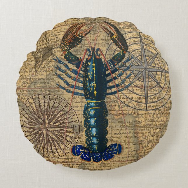 Hummer-Meeresfrüchte Maine Classic Ocean Rundes Kissen (Vorderseite)