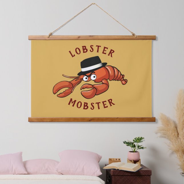 Hummer Mobster 🦞 weiträumiger Mit Augen Niedliche Wandteppich Mit Holzrahmen (Schlafzimmer)