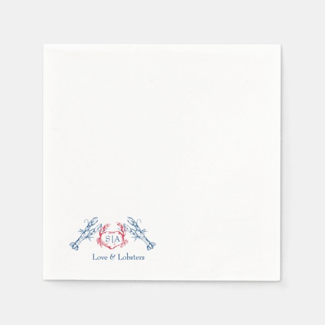 Hummer Nautical Monogram Script Hochzeit der Marin Serviette (Vorderseite)