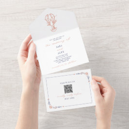 Hummer Rustic Beach Wedding Red & Blue QR UAWG All In One Einladung