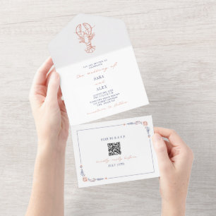Hummer Rustic Beach Wedding Red & Blue QR UAWG All In One Einladung