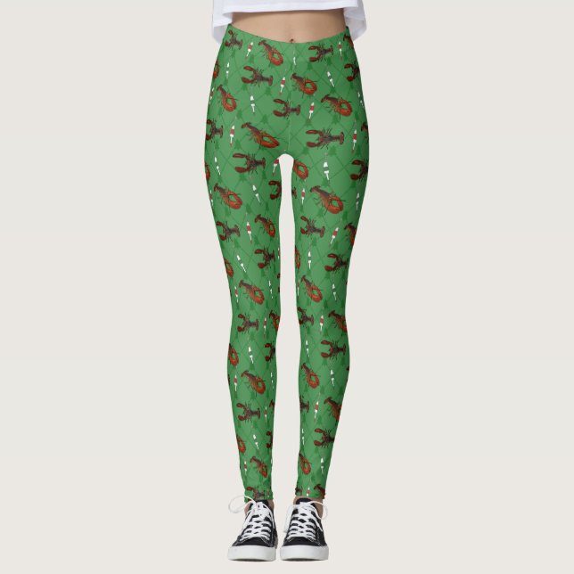 Hummer und Fischerboote an grünen Weihnachten Leggings (Vorderseite)