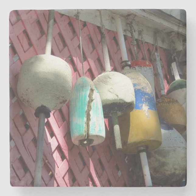 Hummerbüschen auf rosa Gitter - Martha's Vineyard Steinuntersetzer (Vorderseite)