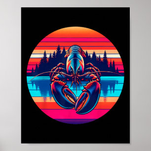 Hummerfischen Sonnenuntergang Retro-Stil Vintage 8 Poster