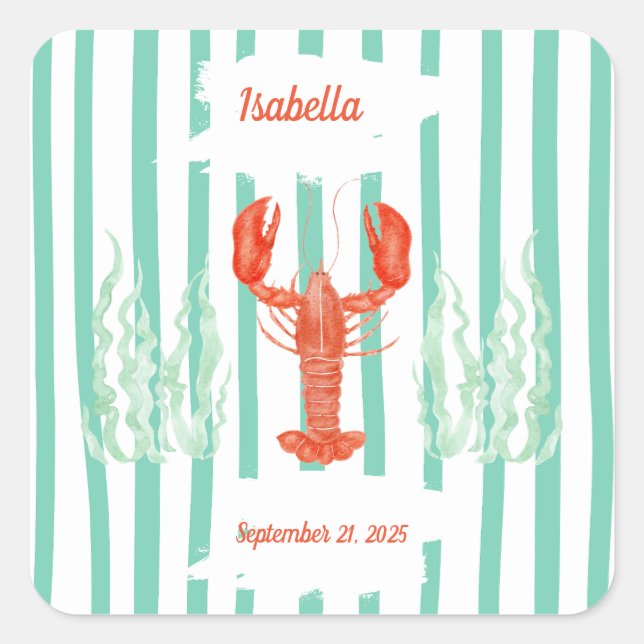 Hummerkohletetikett - Party-Aufkleber für Meeresfr Quadratischer Aufkleber (Vorderseite)