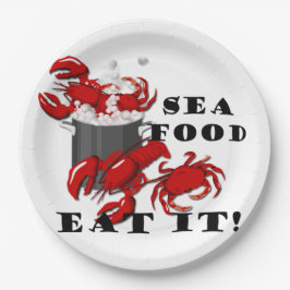 Hummerkrabbe Meeresfrüchte essen Pappteller