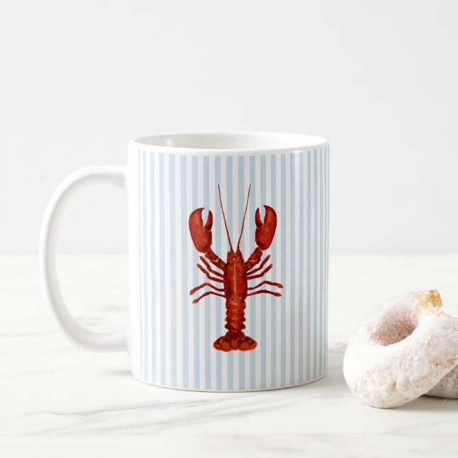 Hummermalerei Nautical Blue Stripe Coastal Kaffeetasse (Mit Donut)