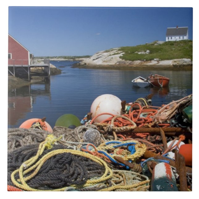 Hummertöpfe, Bojen und Seile am Dock Fliese (Vorderseite)