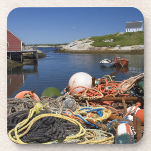 Hummertöpfe, Bojen und Seile am Dock Untersetzer