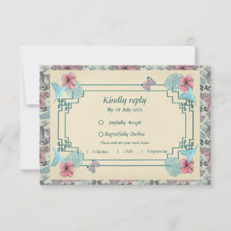 Humming bird and Hibiskus - Wedding RSVP card