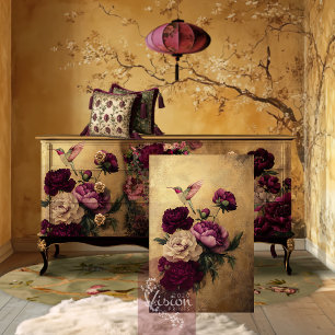 Humming Bird & Floral, Burgund & Gold Hintergrund Seidenpapier