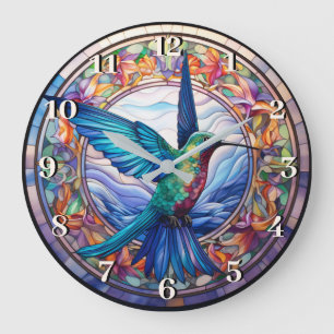 Humming Bird Glass Effect Abstrakte Malerei Art Große Wanduhr