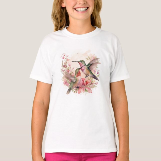 Humming Bird mit Blume T-Shirt (Vorderseite)