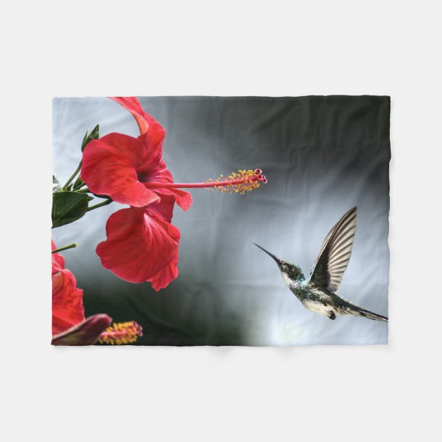 Humming Bird und Rote Blume Fleecedecke (Vorderseite (Horizontal))