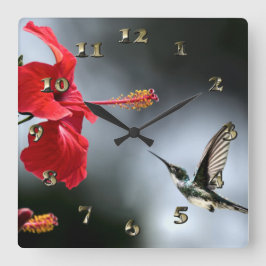 Humming Bird und Rote Blume Große Wanduhr