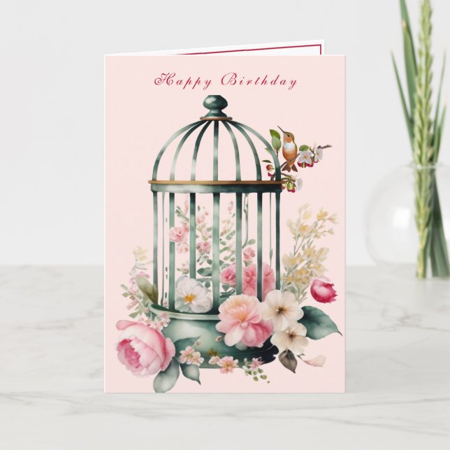 Humming Birds Birdcage Spring Blumen Karte (Vorderseite)