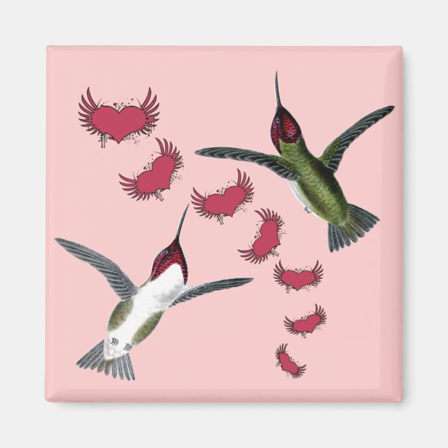 Humming Birds Grunge Herz mit Flügeln Magnet (Vorne)