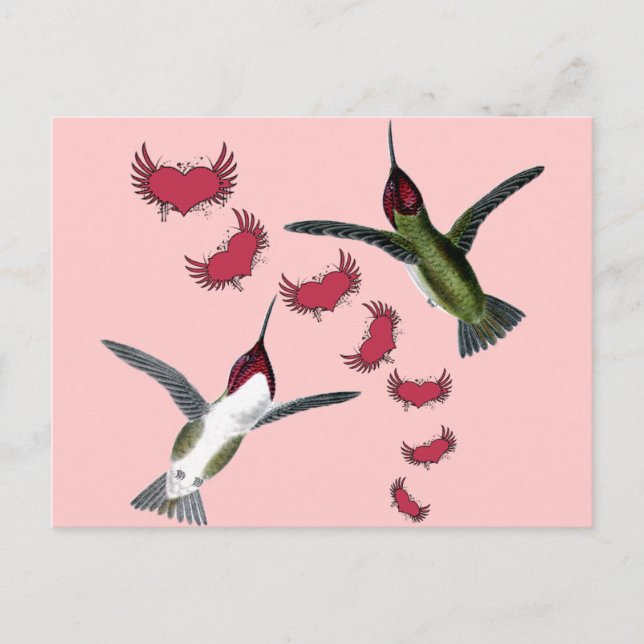 Humming Birds Grunge Herz mit Flügeln Postkarte (Vorderseite)