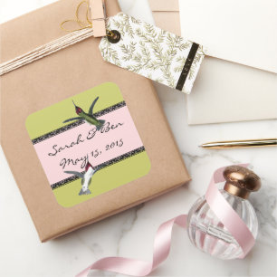 Humming Birds Grunge Herz mit Flügeln Quadratischer Aufkleber