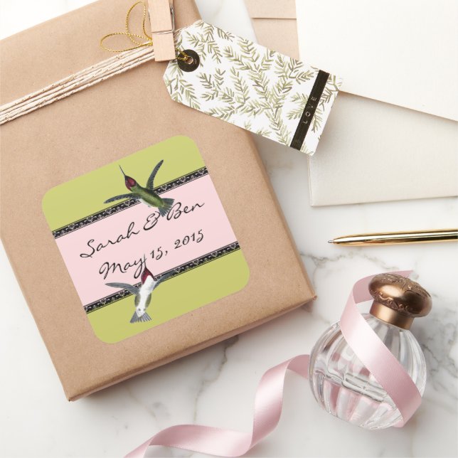 Humming Birds Grunge Herz mit Flügeln Quadratischer Aufkleber (Schenken)