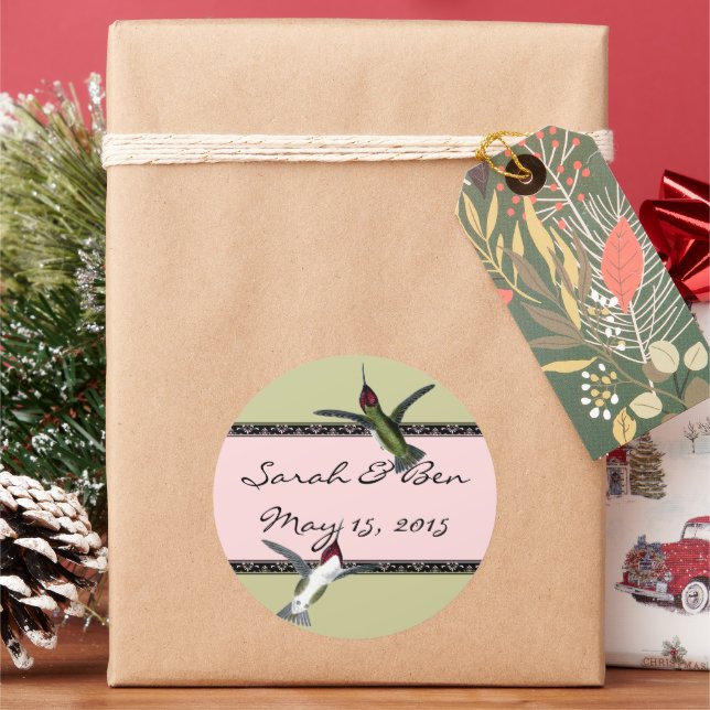 Humming Birds Grunge Herz mit Flügeln Runder Aufkleber (Feiertag)